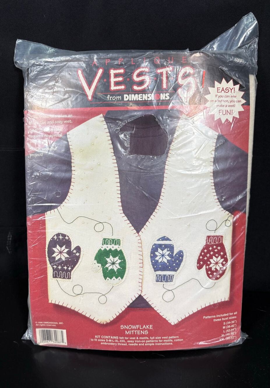 Vintage Dimensions Applique Christmas Vest Kit Pattern Snowflake Mittens 62087